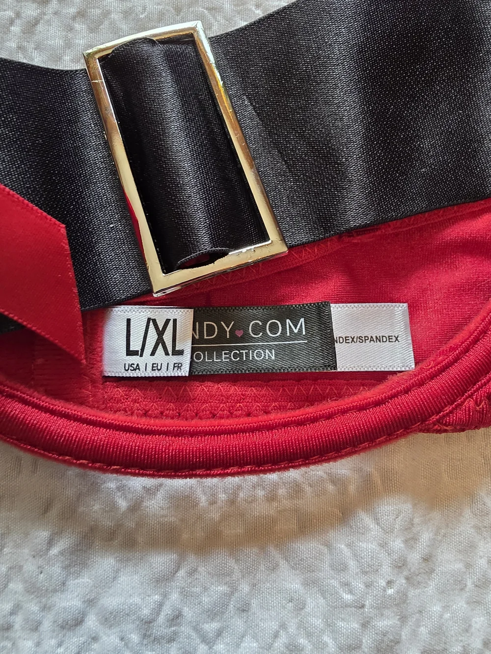 Yandy Red and Black Satin Bra with Garter Belt L/xl